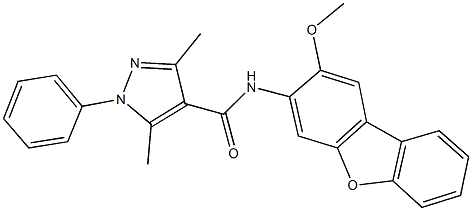 N-(2-methoxydibenzo[b,d]furan-3-yl)-3,5-dimethyl-1-phenyl-1H-pyrazole-4-carboxamide Struktur