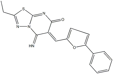 2-ethyl-5-imino-6-[(5-phenyl-2-furyl)methylene]-5,6-dihydro-7H-[1,3,4]thiadiazolo[3,2-a]pyrimidin-7-one Struktur