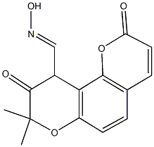 8,8-dimethyl-2,9-dioxo-9,10-dihydro-2H,8H-pyrano[2,3-f]chromene-10-carbaldehyde oxime Struktur