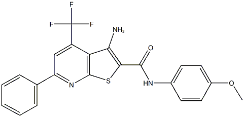 3-amino-N-(4-methoxyphenyl)-6-phenyl-4-(trifluoromethyl)thieno[2,3-b]pyridine-2-carboxamide Struktur