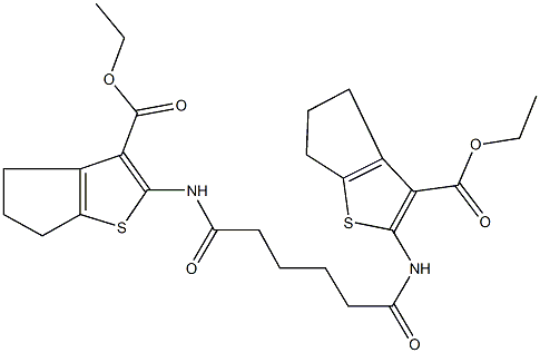 ethyl 2-[(6-{[3-(ethoxycarbonyl)-5,6-dihydro-4H-cyclopenta[b]thien-2-yl]amino}-6-oxohexanoyl)amino]-5,6-dihydro-4H-cyclopenta[b]thiophene-3-carboxylate Struktur