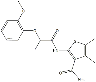 2-{[2-(2-methoxyphenoxy)propanoyl]amino}-4,5-dimethyl-3-thiophenecarboxamide Struktur