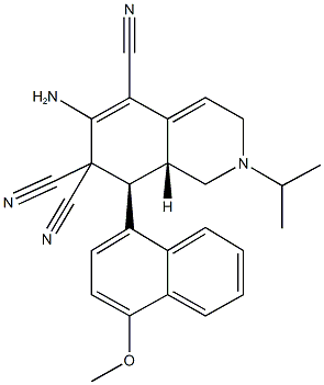 6-amino-2-isopropyl-8-(4-methoxy-1-naphthyl)-2,3,8,8a-tetrahydro-5,7,7(1H)-isoquinolinetricarbonitrile Struktur