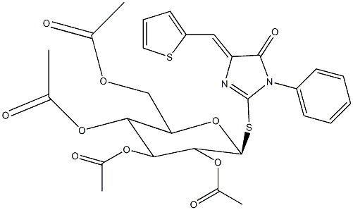 5-oxo-1-phenyl-4-(2-thienylmethylene)-4,5-dihydro-1H-imidazol-2-yl 2,3,4,6-tetra-O-acetyl-1-thiohexopyranoside Struktur