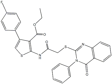 ethyl 4-(4-fluorophenyl)-2-({[(4-oxo-3-phenyl-3,4-dihydro-2-quinazolinyl)sulfanyl]acetyl}amino)-3-thiophenecarboxylate Struktur