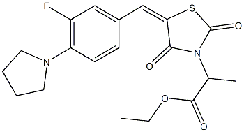 ethyl 2-{5-[3-fluoro-4-(1-pyrrolidinyl)benzylidene]-2,4-dioxo-1,3-thiazolidin-3-yl}propanoate Struktur