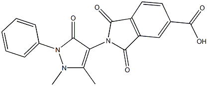 2-(1,5-dimethyl-3-oxo-2-phenyl-2,3-dihydro-1H-pyrazol-4-yl)-1,3-dioxo-5-isoindolinecarboxylic acid Struktur