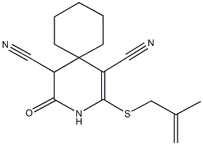 2-[(2-methyl-2-propenyl)sulfanyl]-4-oxo-3-azaspiro[5.5]undec-1-ene-1,5-dicarbonitrile Struktur