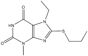 7-ethyl-3-methyl-8-(propylsulfanyl)-3,7-dihydro-1H-purine-2,6-dione Struktur