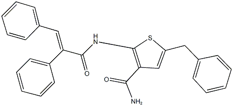 5-benzyl-2-[(2,3-diphenylacryloyl)amino]-3-thiophenecarboxamide Struktur