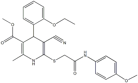 methyl 5-cyano-4-(2-ethoxyphenyl)-6-{[2-(4-methoxyanilino)-2-oxoethyl]sulfanyl}-2-methyl-1,4-dihydro-3-pyridinecarboxylate Struktur