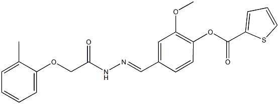 2-methoxy-4-{2-[(2-methylphenoxy)acetyl]carbohydrazonoyl}phenyl 2-thiophenecarboxylate Struktur