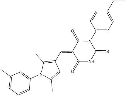 5-{[2,5-dimethyl-1-(3-methylphenyl)-1H-pyrrol-3-yl]methylene}-1-(4-ethylphenyl)-2-thioxodihydro-4,6(1H,5H)-pyrimidinedione Struktur