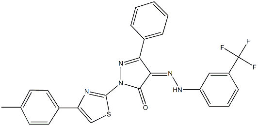 1-[4-(4-methylphenyl)-1,3-thiazol-2-yl]-3-phenyl-1H-pyrazole-4,5-dione 4-{[3-(trifluoromethyl)phenyl]hydrazone} Struktur