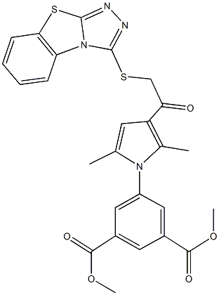 dimethyl 5-{2,5-dimethyl-3-[([1,2,4]triazolo[3,4-b][1,3]benzothiazol-3-ylsulfanyl)acetyl]-1H-pyrrol-1-yl}isophthalate Struktur