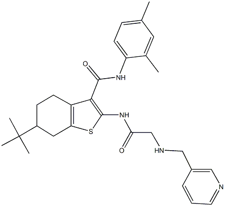 6-tert-butyl-N-(2,4-dimethylphenyl)-2-({[(3-pyridinylmethyl)amino]acetyl}amino)-4,5,6,7-tetrahydro-1-benzothiophene-3-carboxamide Struktur