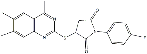 1-(4-fluorophenyl)-3-[(4,6,7-trimethyl-2-quinazolinyl)sulfanyl]-2,5-pyrrolidinedione Struktur