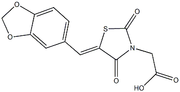 [5-(1,3-benzodioxol-5-ylmethylene)-2,4-dioxo-1,3-thiazolidin-3-yl]acetic acid Struktur