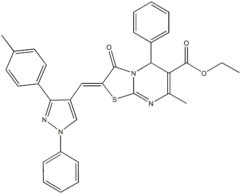 ethyl 7-methyl-2-{[3-(4-methylphenyl)-1-phenyl-1H-pyrazol-4-yl]methylene}-3-oxo-5-phenyl-2,3-dihydro-5H-[1,3]thiazolo[3,2-a]pyrimidine-6-carboxylate Struktur