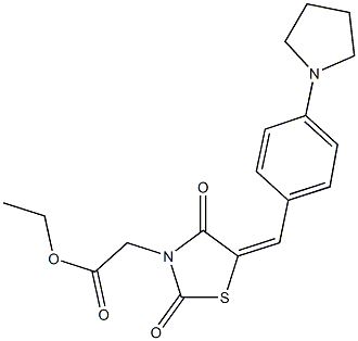 ethyl {2,4-dioxo-5-[4-(1-pyrrolidinyl)benzylidene]-1,3-thiazolidin-3-yl}acetate Struktur