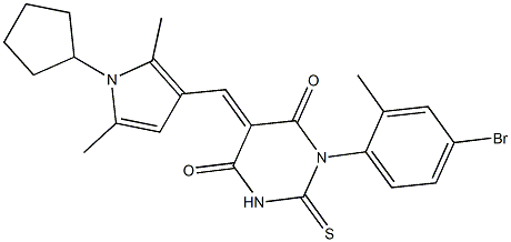 1-(4-bromo-2-methylphenyl)-5-[(1-cyclopentyl-2,5-dimethyl-1H-pyrrol-3-yl)methylene]-2-thioxodihydro-4,6(1H,5H)-pyrimidinedione Struktur