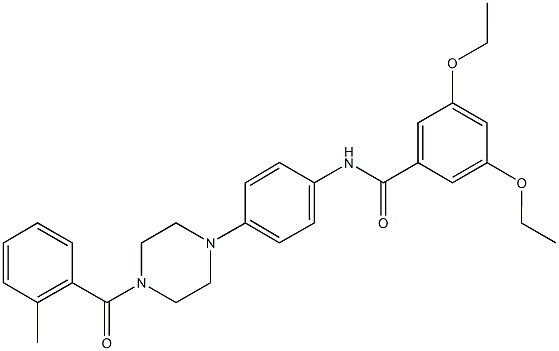 3,5-diethoxy-N-{4-[4-(2-methylbenzoyl)-1-piperazinyl]phenyl}benzamide Struktur