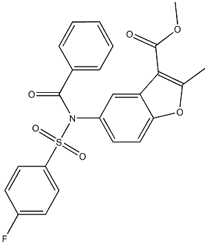 methyl 5-{benzoyl[(4-fluorophenyl)sulfonyl]amino}-2-methyl-1-benzofuran-3-carboxylate Struktur