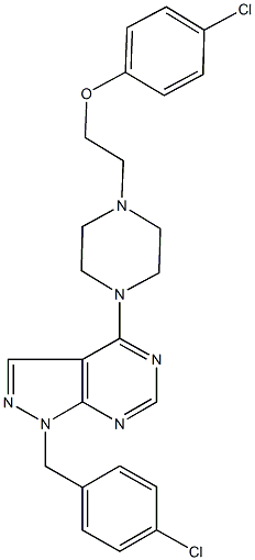 2-{4-[1-(4-chlorobenzyl)-1H-pyrazolo[3,4-d]pyrimidin-4-yl]-1-piperazinyl}ethyl 4-chlorophenyl ether Struktur