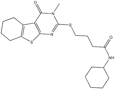 N-cyclohexyl-4-[(3-methyl-4-oxo-3,4,5,6,7,8-hexahydro[1]benzothieno[2,3-d]pyrimidin-2-yl)sulfanyl]butanamide Struktur