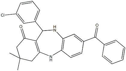 8-benzoyl-11-(3-chlorophenyl)-3,3-dimethyl-2,3,4,5,10,11-hexahydro-1H-dibenzo[b,e][1,4]diazepin-1-one Struktur