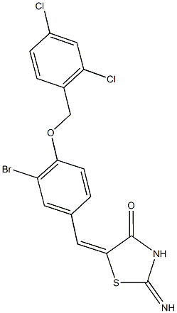 5-{3-bromo-4-[(2,4-dichlorobenzyl)oxy]benzylidene}-2-imino-1,3-thiazolidin-4-one Struktur