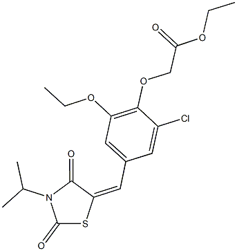 ethyl {2-chloro-6-ethoxy-4-[(3-isopropyl-2,4-dioxo-1,3-thiazolidin-5-ylidene)methyl]phenoxy}acetate Struktur