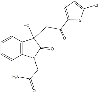 2-{3-[2-(5-chloro-2-thienyl)-2-oxoethyl]-3-hydroxy-2-oxo-2,3-dihydro-1H-indol-1-yl}acetamide Struktur