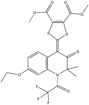 dimethyl 2-(7-ethoxy-2,2-dimethyl-3-thioxo-1-(trifluoroacetyl)-2,3-dihydro-4(1H)-quinolinylidene)-1,3-dithiole-4,5-dicarboxylate Struktur