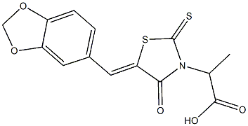 2-[5-(1,3-benzodioxol-5-ylmethylene)-4-oxo-2-thioxo-1,3-thiazolidin-3-yl]propanoic acid Struktur