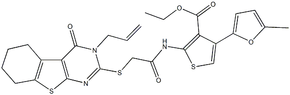 ethyl 2-({[(3-allyl-4-oxo-3,4,5,6,7,8-hexahydro[1]benzothieno[2,3-d]pyrimidin-2-yl)sulfanyl]acetyl}amino)-4-(5-methyl-2-furyl)-3-thiophenecarboxylate Struktur