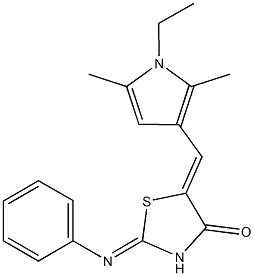 5-[(1-ethyl-2,5-dimethyl-1H-pyrrol-3-yl)methylene]-2-(phenylimino)-1,3-thiazolidin-4-one Struktur