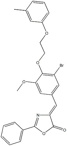 4-{3-bromo-5-methoxy-4-[2-(3-methylphenoxy)ethoxy]benzylidene}-2-phenyl-1,3-oxazol-5(4H)-one Struktur