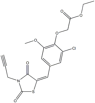 ethyl (2-chloro-4-{[2,4-dioxo-3-(2-propynyl)-1,3-thiazolidin-5-ylidene]methyl}-6-methoxyphenoxy)acetate Struktur