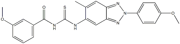 N-(3-methoxybenzoyl)-N'-[2-(4-methoxyphenyl)-6-methyl-2H-1,2,3-benzotriazol-5-yl]thiourea Struktur