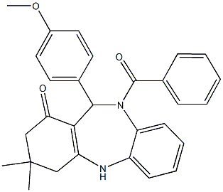 10-benzoyl-11-(4-methoxyphenyl)-3,3-dimethyl-2,3,4,5,10,11-hexahydro-1H-dibenzo[b,e][1,4]diazepin-1-one Struktur