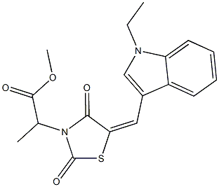 methyl 2-{5-[(1-ethyl-1H-indol-3-yl)methylene]-2,4-dioxo-1,3-thiazolidin-3-yl}propanoate Struktur