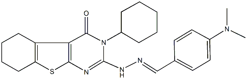 4-(dimethylamino)benzaldehyde (3-cyclohexyl-4-oxo-3,4,5,6,7,8-hexahydro[1]benzothieno[2,3-d]pyrimidin-2-yl)hydrazone Struktur