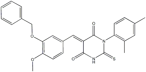 5-[3-(benzyloxy)-4-methoxybenzylidene]-1-(2,4-dimethylphenyl)-2-thioxodihydro-4,6(1H,5H)-pyrimidinedione Struktur