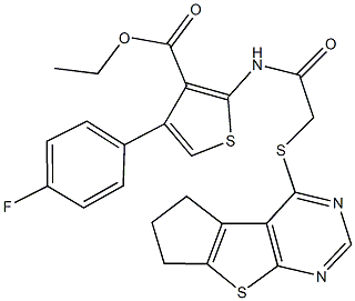 ethyl 2-{[(6,7-dihydro-5H-cyclopenta[4,5]thieno[2,3-d]pyrimidin-4-ylsulfanyl)acetyl]amino}-4-(4-fluorophenyl)-3-thiophenecarboxylate Struktur