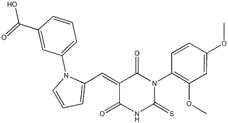 3-{2-[(1-(2,4-dimethoxyphenyl)-4,6-dioxo-2-thioxotetrahydro-5(2H)-pyrimidinylidene)methyl]-1H-pyrrol-1-yl}benzoic acid Struktur