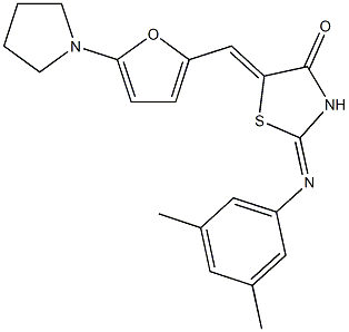 2-[(3,5-dimethylphenyl)imino]-5-{[5-(1-pyrrolidinyl)-2-furyl]methylene}-1,3-thiazolidin-4-one Struktur