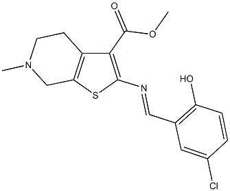 methyl 2-[(5-chloro-2-hydroxybenzylidene)amino]-6-methyl-4,5,6,7-tetrahydrothieno[2,3-c]pyridine-3-carboxylate Struktur