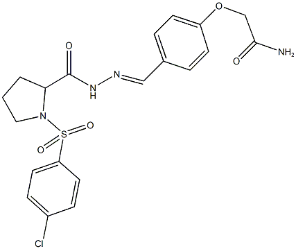 2-{4-[2-({1-[(4-chlorophenyl)sulfonyl]-2-pyrrolidinyl}carbonyl)carbohydrazonoyl]phenoxy}acetamide Struktur