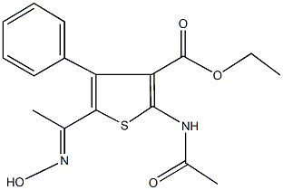 ethyl 2-(acetylamino)-5-(N-hydroxyethanimidoyl)-4-phenyl-3-thiophenecarboxylate Struktur